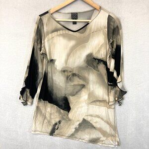 Clara Sun Woo Asymmetrical Ruffle Tunic Top Womens Small Stretch Abstract Shirt
